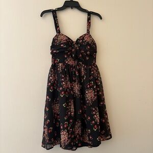 Candie’s Black Pink Floral Open Back Babydoll Dress Juniors 7 Mini Dress